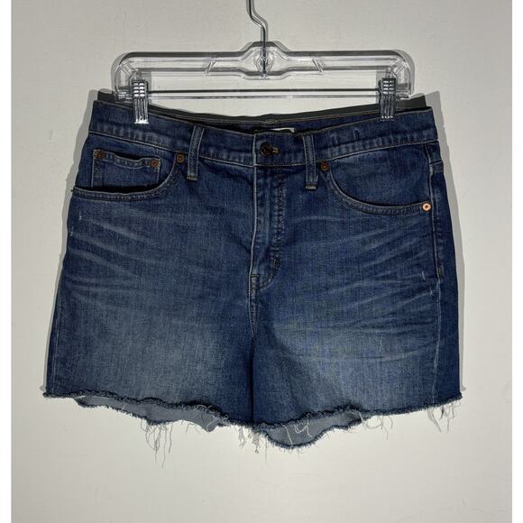 Madewell High Rise Mid Length Denim Shorts 30 Medium Wash Frayed Hem Classic - Picture 1 of 8